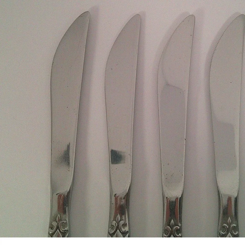 Ekco Eterna‎ Stainless Steel Butter Knives Set of 4 Japan Vintage Floral Pattern